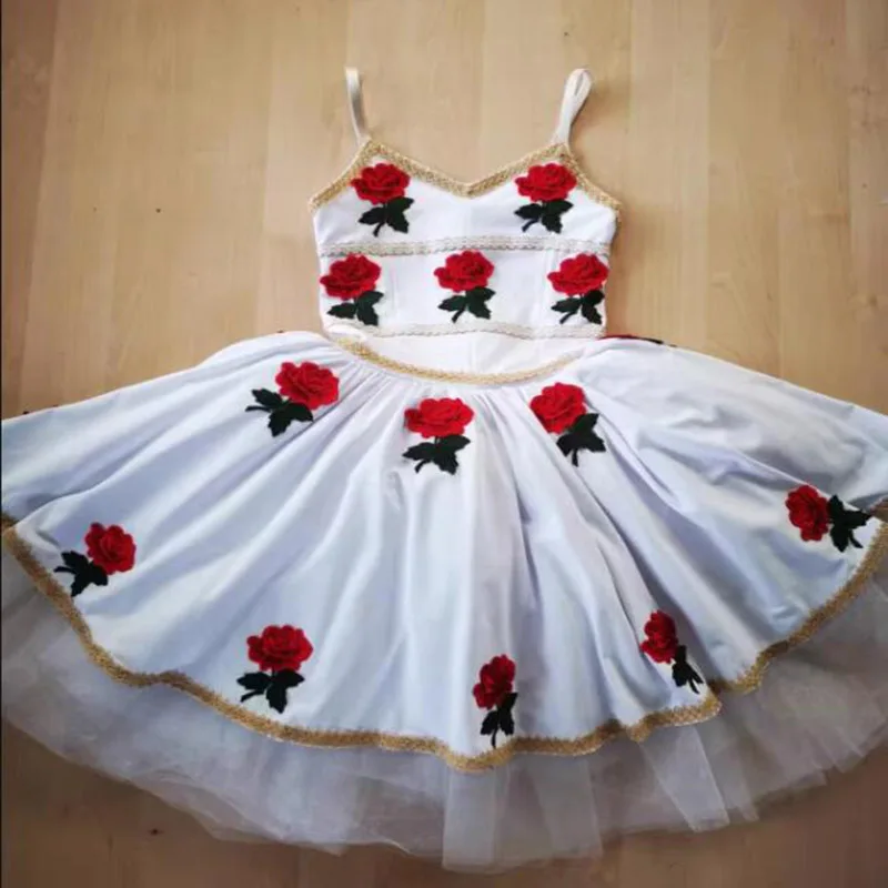 The Awakening oF Flora Ballet Dress Flower Pattern Decoration, White Ballet Skirt For Performance Retail