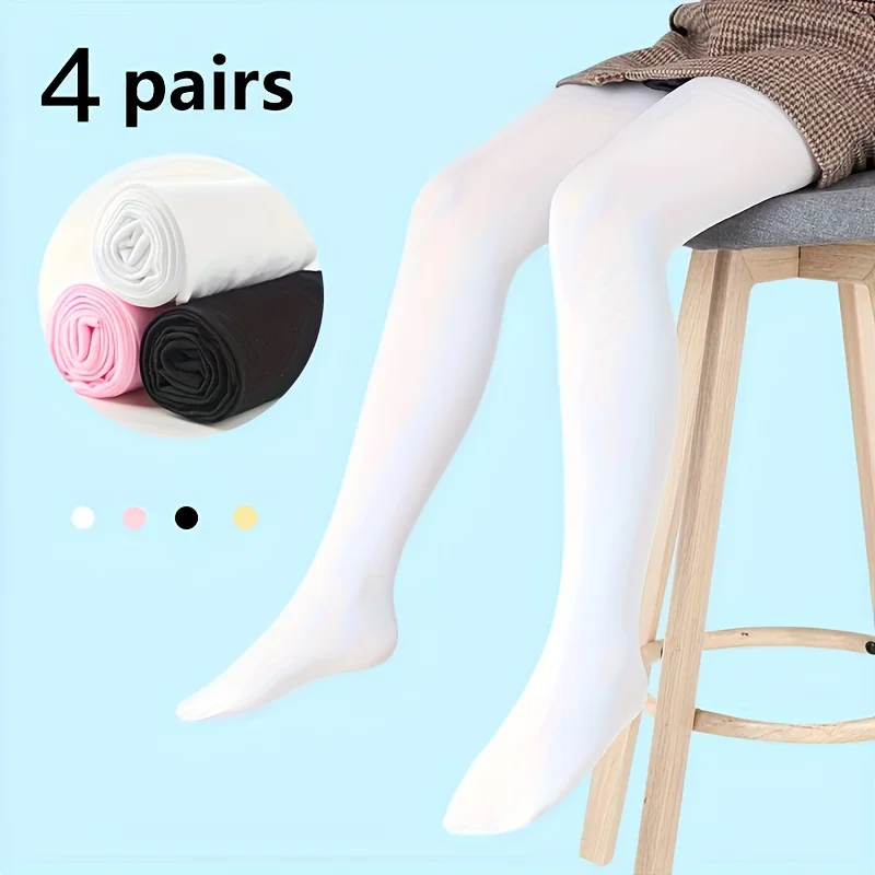4 Pairs Children's Pantyhose Spring Thin Summer White Black Skin Color Pink Leggings Socks for Students Practice Dancing Girls Dance Socks