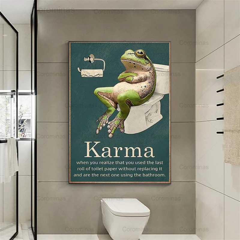 

Funny Quote Frog Toilet Paper Karma Wall Art Canvas Painting Retro Posters and Prints Wall Pictures for Bathroom Washroom Decor
