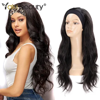 28Inch Synthetic Wavy Ice Headband Wig For Women Afro Glueless Natural Color Black Wedding Party Daily BY YAKI BEAUTY