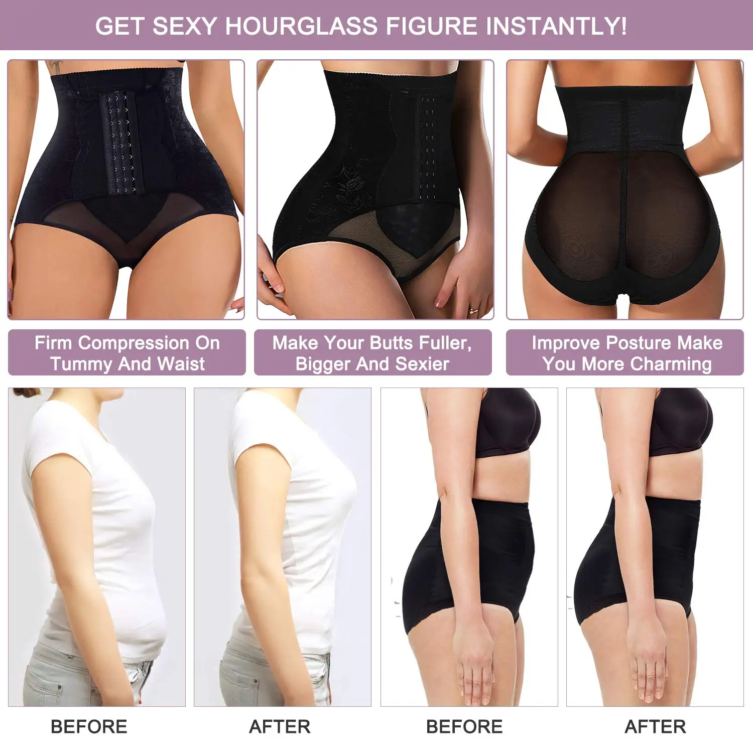 Guaina Contenitiva Donna Pancia Piatta, Body Shaper Pancia Piatta Intimo Modellante Dimagrante Shapewear Controllo Della Pancia Sollevamento Dell'anca Mutande Contenitive Vita Alta Senza Cuciture - Foto 5