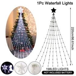 Stunning LED Star Waterfall Lights - Festive Christmas and New Year Decorations (White-battery)