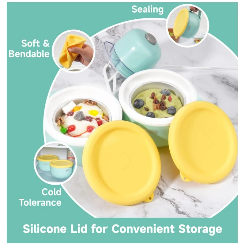 Reusable Silicone Lids Bowl and Food Covers for Dash My Mug Ice Cream Storage Leak Free Lid 5.9 Inch Lt.Green Yellow White Color