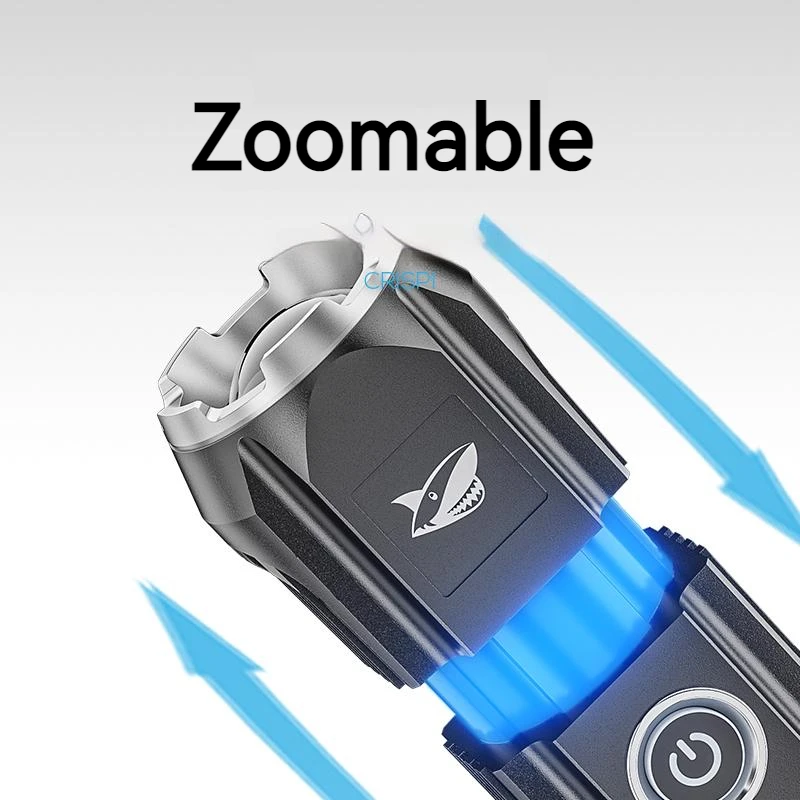 웃는 상어 622E 슈퍼 밝은 LED 손전등 야외 캠핑 하이킹 조명에 대 한 충전식 Zoomable 방수 토치 라이트