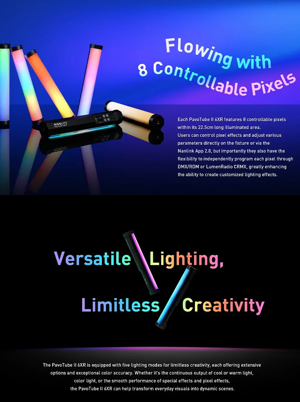 Nanlite PavoTube II 6XR Tube Light 2700K-12000K RGBWW 8-Pixel T12 Video Fill Lig