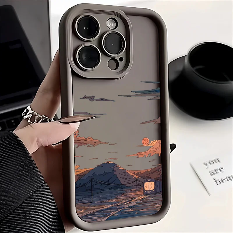 thumbnail image 1 of Funda de teléfono para iPhone 16 15 14 13 12 11 Pro Max XS XR X 12 7 8 Plus Funda Paisaje Montaña Nube Silicona Funda a prueba de golpes, 1 of 5