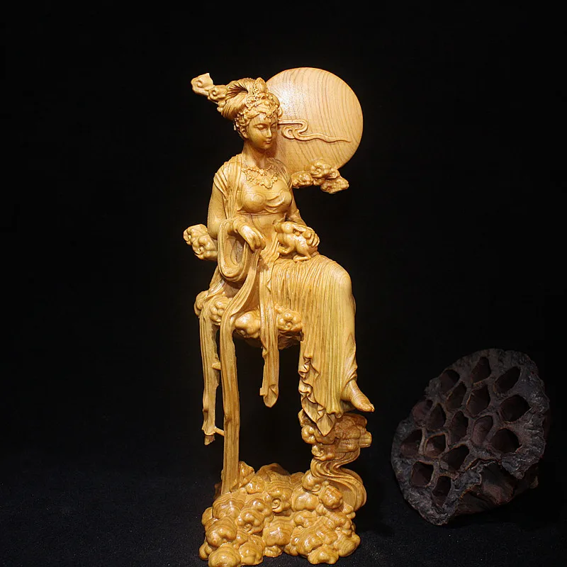 Статуэтка из натурального массива дерева, статуэтка сказочного персонажа чанье, ручная резная мифология, Нефритовый кролик, Lmmortal HomeRoomOffice, художественное оформление