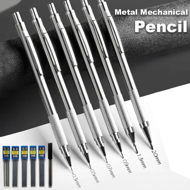 Metal Mechanical Pencil 0.3/0.5/0.7/0.9/1.3/2.0/3.0mm HB Pens For Student Drawing Writing Pen Office School Stationery Supplies 1