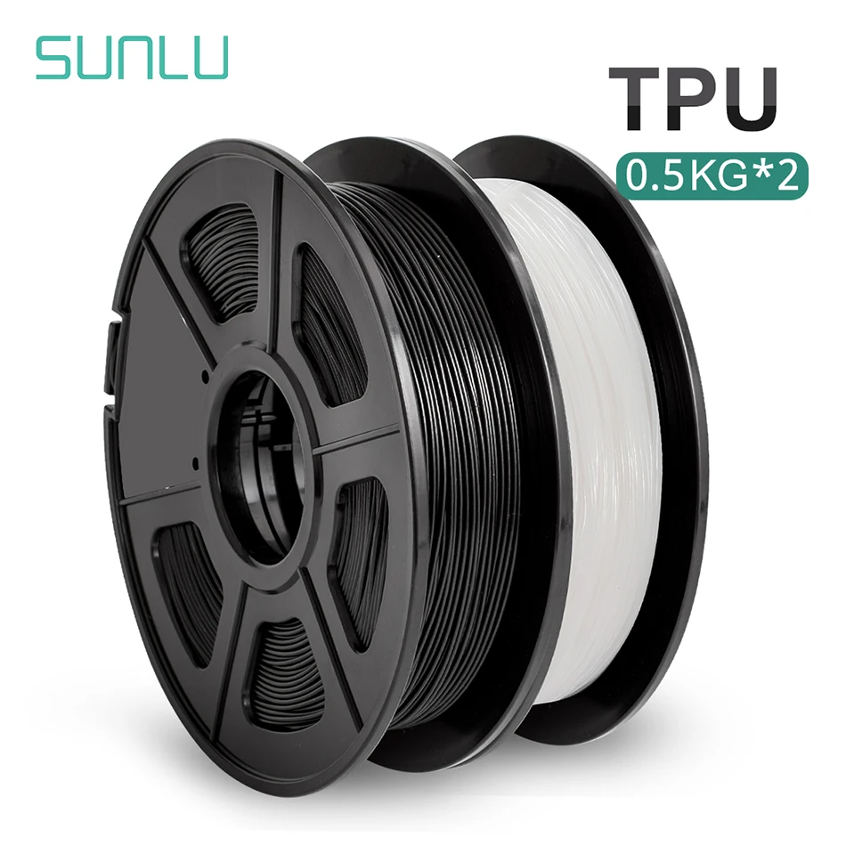 SUNLU 95A TPU 2Rolls 3D Filament 1.75MM 0.5KG/Roll Strong Flexibility Soft Prints Design Artwork Good Aging Resistance Shoes