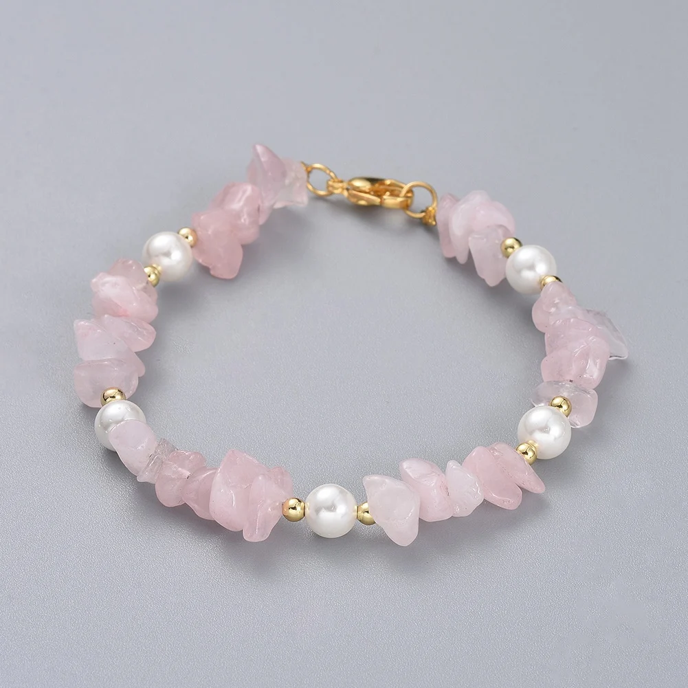 20pcs Irregular Natural Stone Beads Bracelet with Shell Pearl Beads Quartzs Crystal Amethysts Lapis Lazuli Bead Strand Bracelet