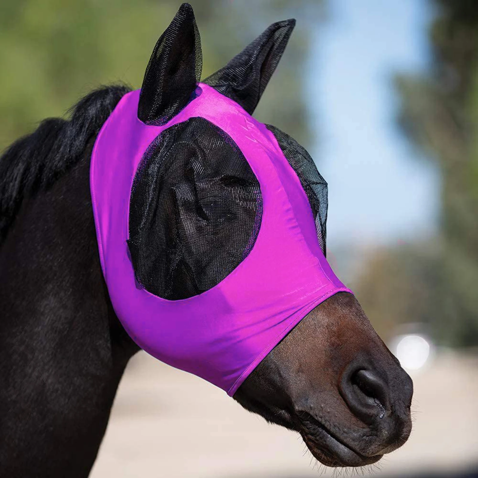 Horse Fly Mask 3D Design Supplies Ergonomics Pet Summer Eye Shield Anti Mosquito Ear Half Face Mesh Fly Protective Cover Parts 3