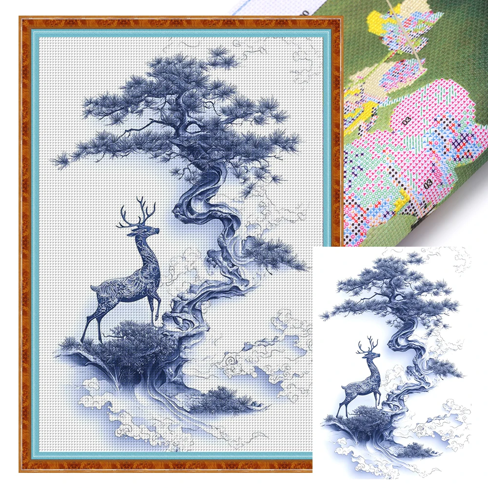 Full Embroidery Eco-cotton Thread 11CT Printed Porcelain Cross Stitch Kit Art