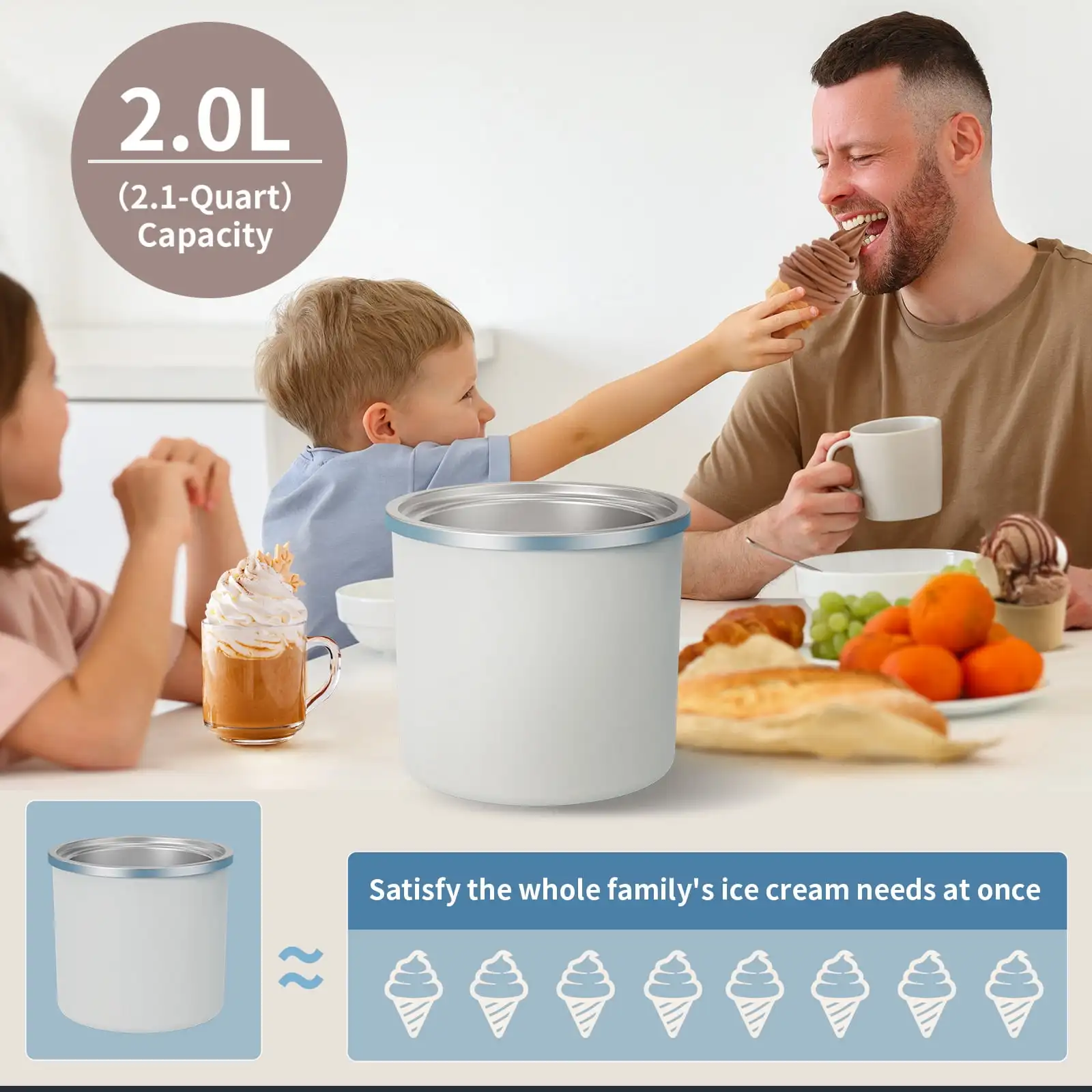 AIRMSEN 2.1 Qt Ice Cream Maker Machine with LED Screen and Timer, Electric Frozen Yogurt Maker for Home, Gray 3