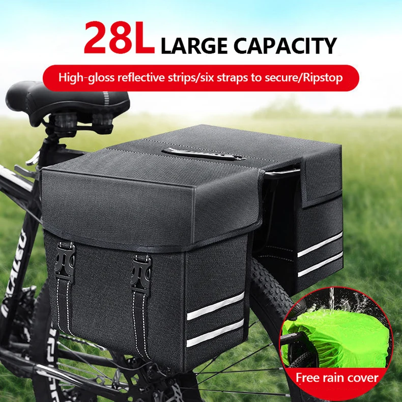 Cycling Double Side Rear Rack Bike Seat Luggage Storage Carrier Bag With Rain Cover Night Reflective Bicycle Trunk Bag XA334Q