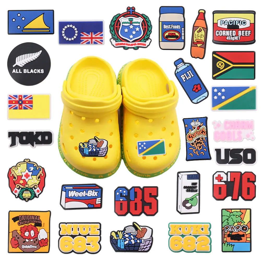 

1-25Pcs National Flag Cookie All Black Slipper Shoes Buckle Charms Accessories DIY Woman Croc Jibz Party Present