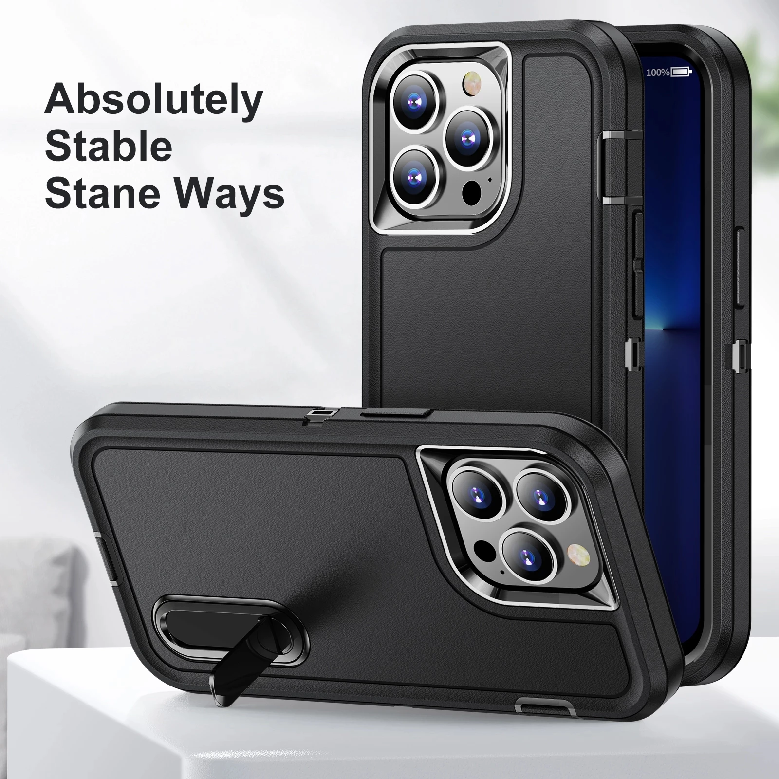 Rugged Shockproof Defense Case with Metal Bracket Back Cover