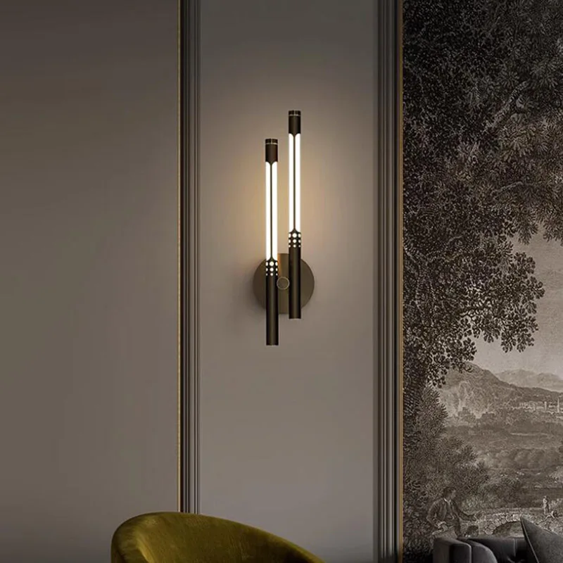 Modern simple linear tube LED wall lamp up down background opposite wall light LED bedside foyer corridor black gold LED sconce