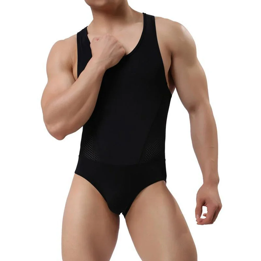 Mens Sports Fitness Mesh Home Jumpsuit Summer Breathable Sexy Shaping Plain Simple Underwear Vest Men'S Clothing New