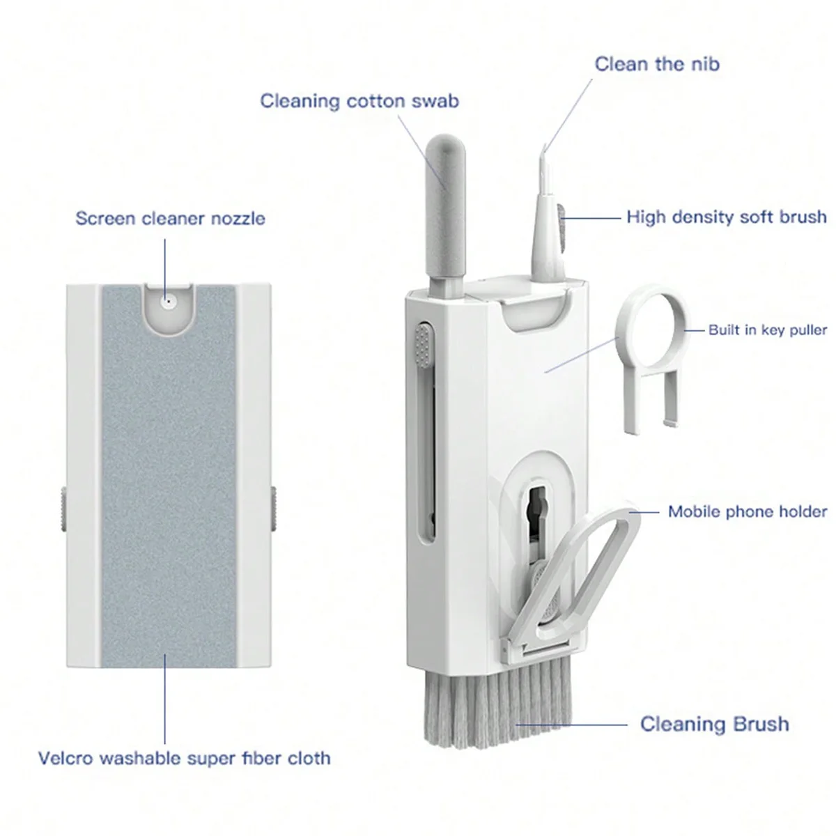 Kit di Pulizia Multifunzionale Otto-in-Uno, Strumento Speciale per la Pulizia e la Rimozione della Polvere per Telefoni Cellulari, Tastiere e Cuffie, Set di Pulizia in Otto Pezzi - Image 4