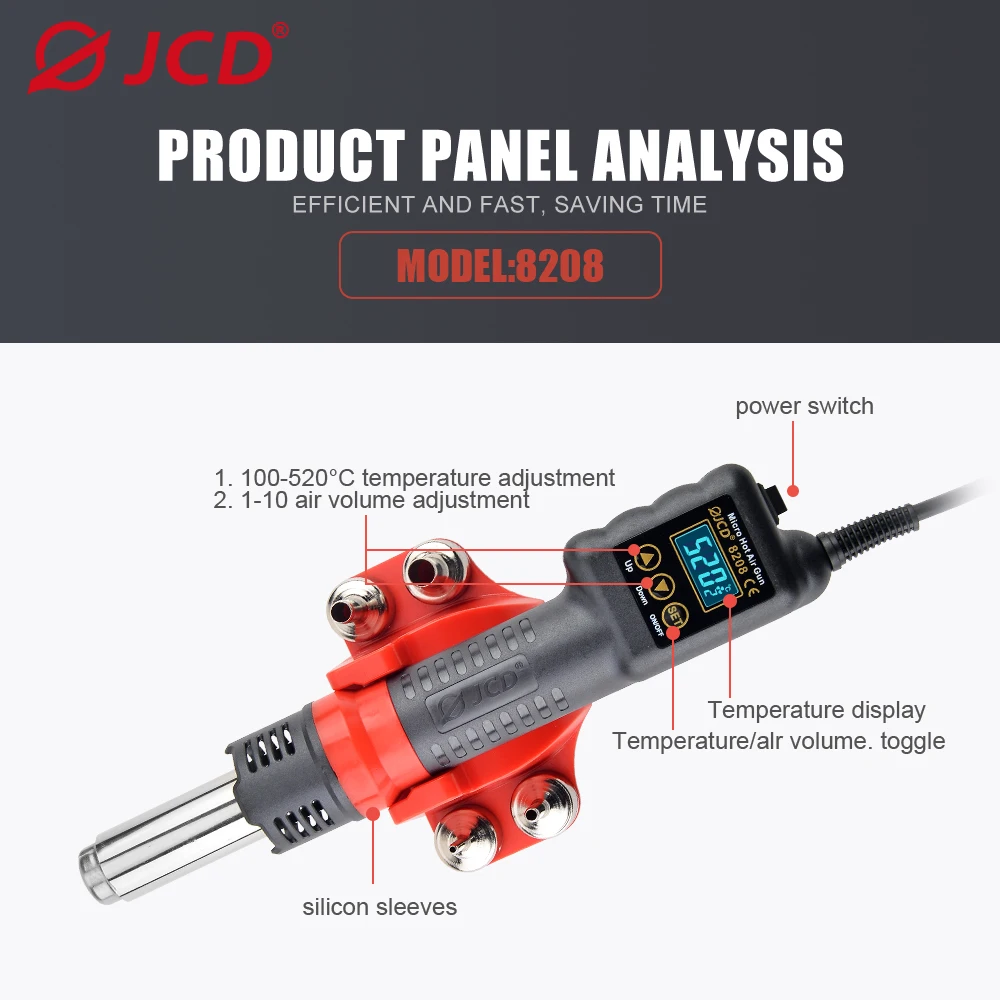 JCD 8208 750W Hot Air Gun Portable LED Display Rework Station BGA Micro Heat Gun Hair Dryer Temperature Adjustable Welding Tools