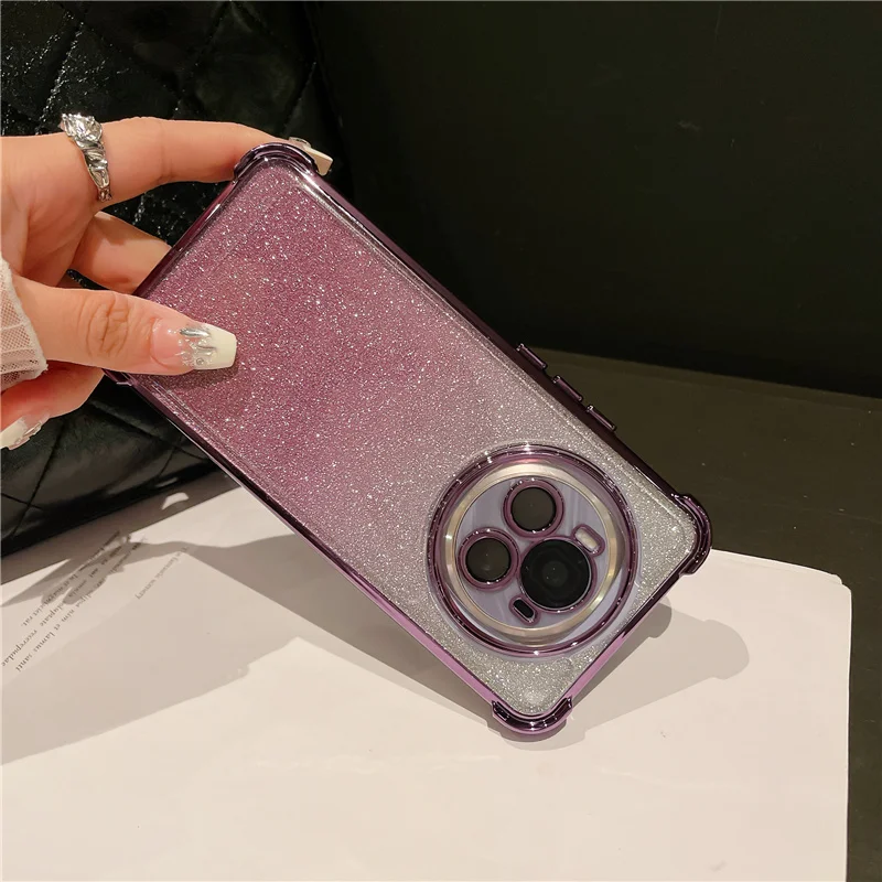 Gradient Glitter Plating Clear Slim Shockproof Phone Case with Bumper Cover