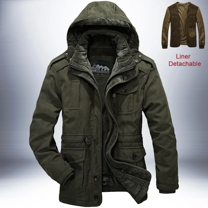 parkas Outdoor Windbreaker Winter Jacket Men Thick Warm Mens Parkas Quality Cashmere Liner Detachable 2 in 1 Multi-pocket Coats 2