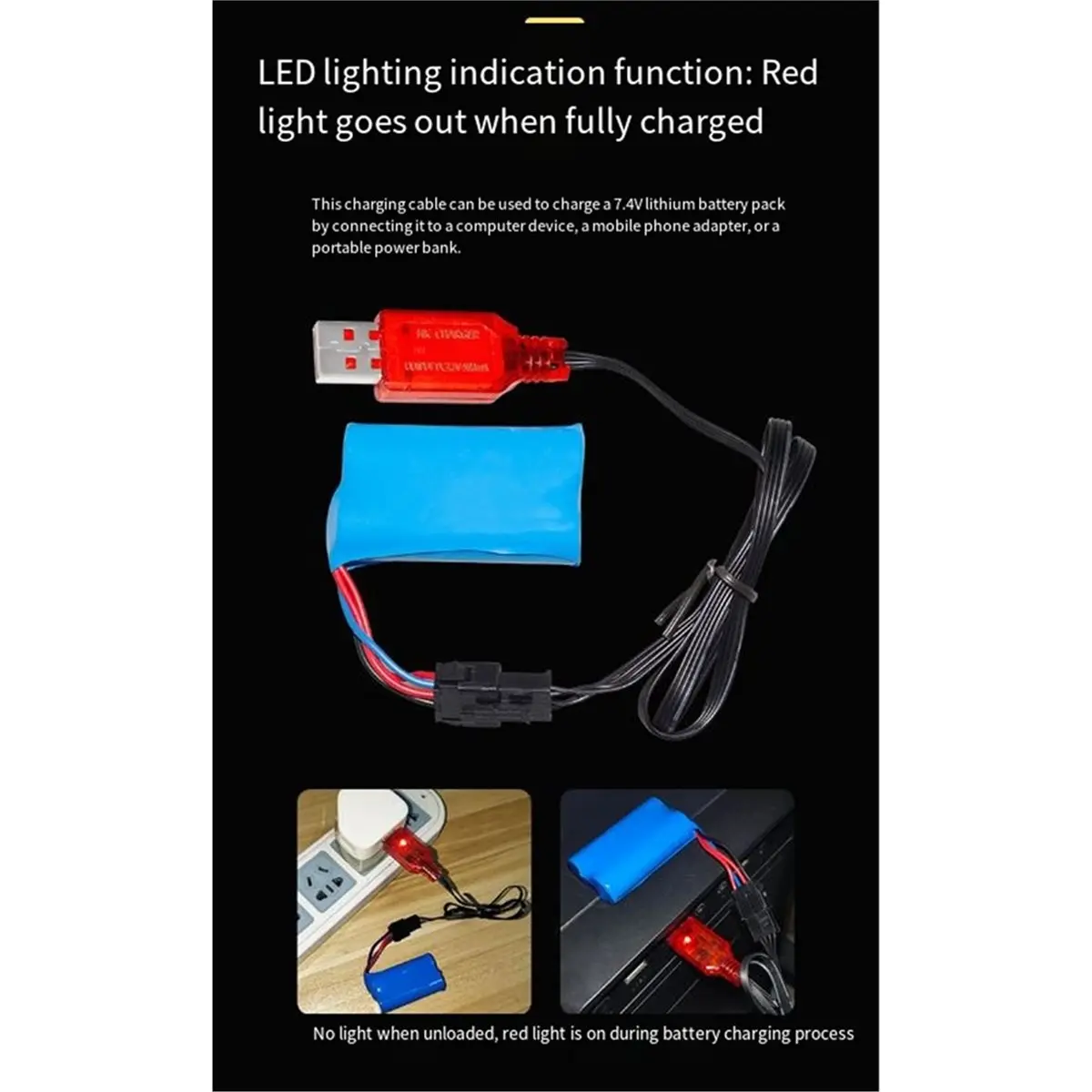 AS62 7.4V 500mA SM-4P 플러그 USB 충전기 DE36W, DE65, HM202, EC08, EC16 RC 자동차 장난감 배터리 충전기 케이블 10PCS