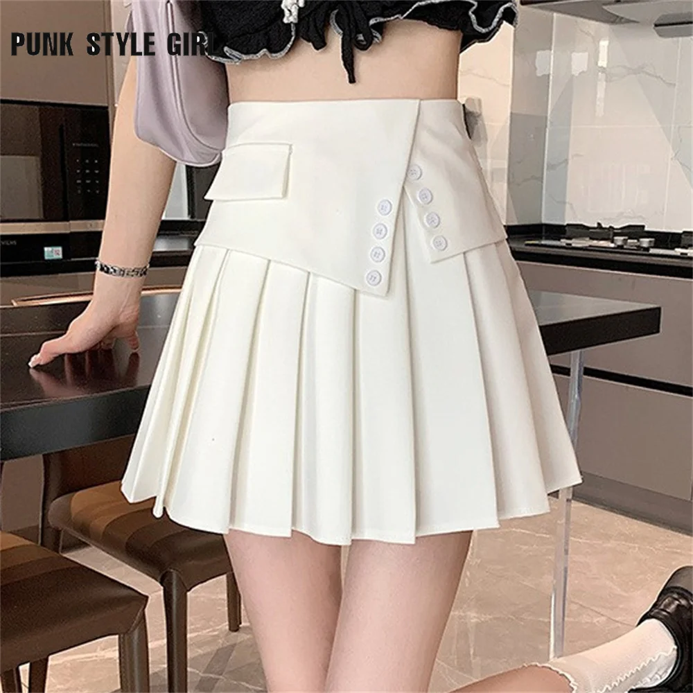 

Irregular Mini Black White Pleated Skirt Umbrella Summer High Waist Skater 2024 Japanese Fashion Kawaii Sweet Cute A Line Skirts