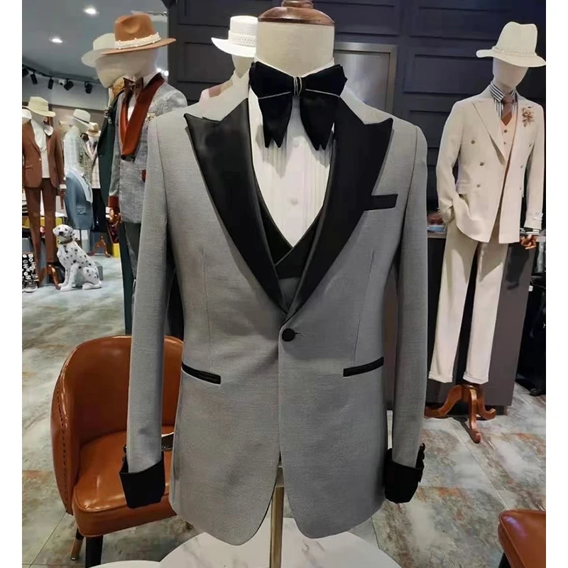

2024 Bridegroom Formal Dinner Party Men Suits Elegant Men's Business Suits Single Breasted 3 Pieces(Jacket+Pant+Vest)traje novio