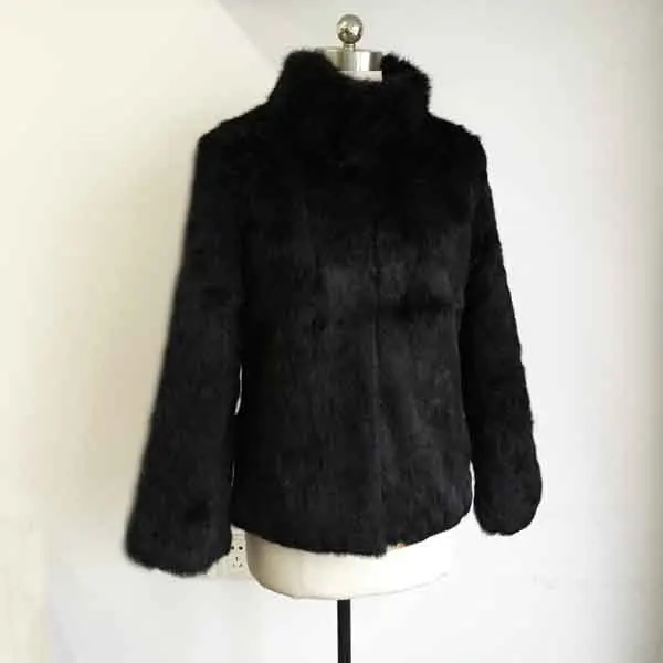 Abrigo de piel de conejo auténtica para mujer, diseño de estilo con cuello mandarín, 100%, abrigo de piel Natural NZ150, novedad de 2024