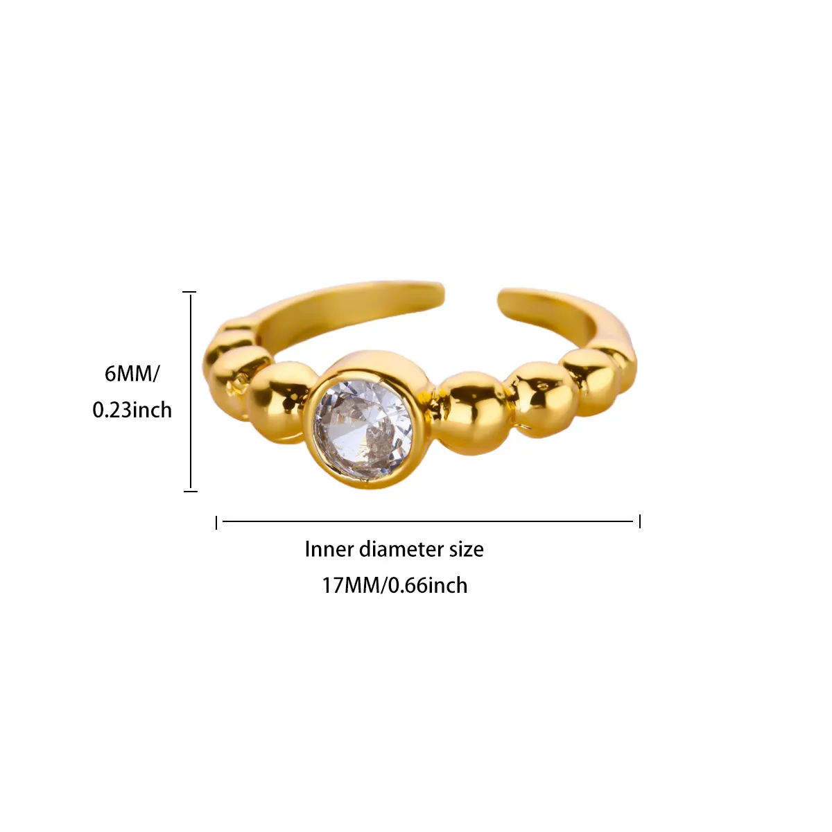 Luxury Zircon Round Rings 18K Gold Plated Crystal Geometric Adjustable Ring