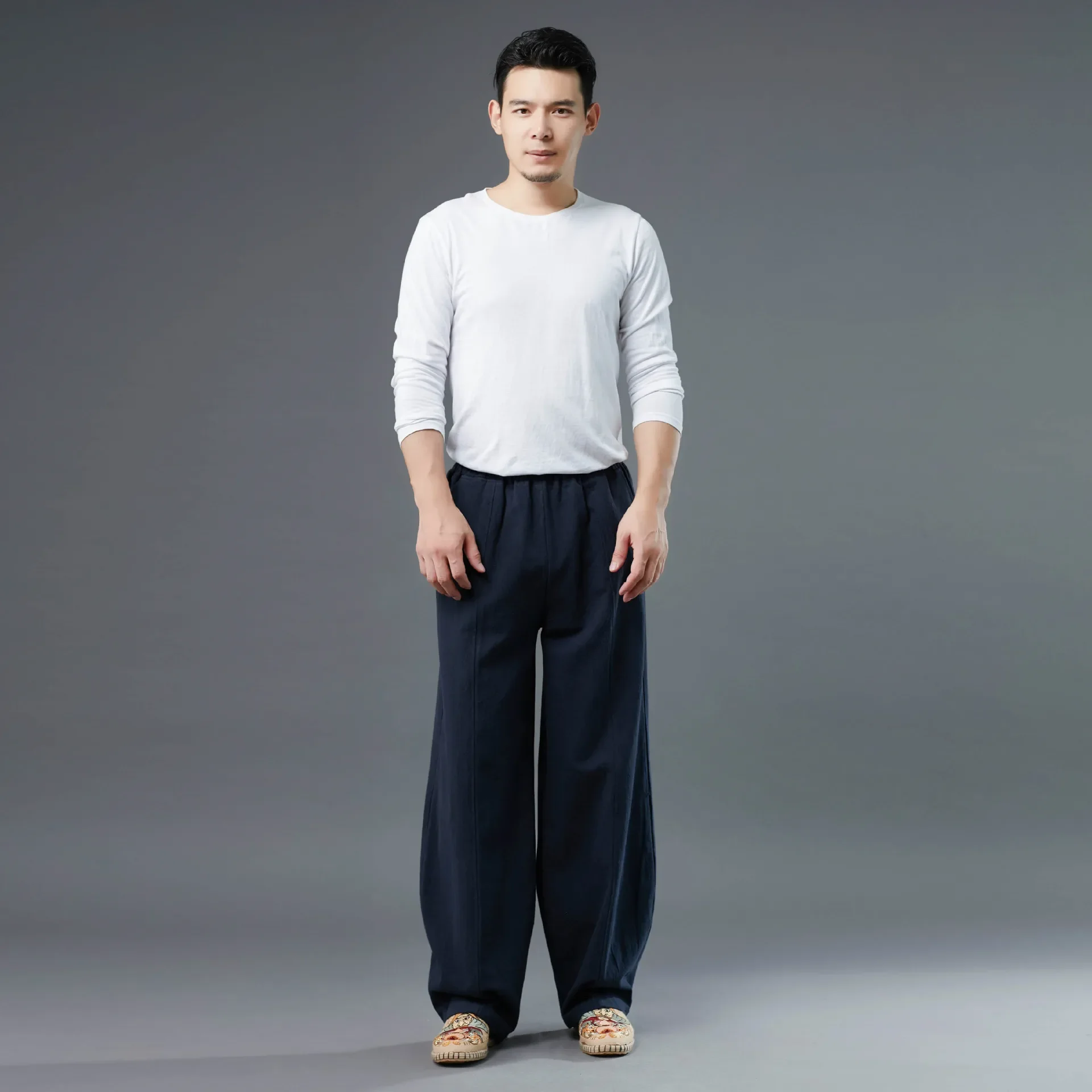Winter Men Tai Chi Kungfu Martial Arts Pants Uniforms Cotton Linen Chinese Traditional Sweatpants Meditation Casual Workout Pant
