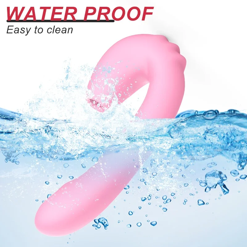 2 in 1 Licking Machine Clitoris Stimulator G-Spot Powerful Vibro Dildo Wand Female Clit Sucker Adult Sex Toys Vibrator for Women