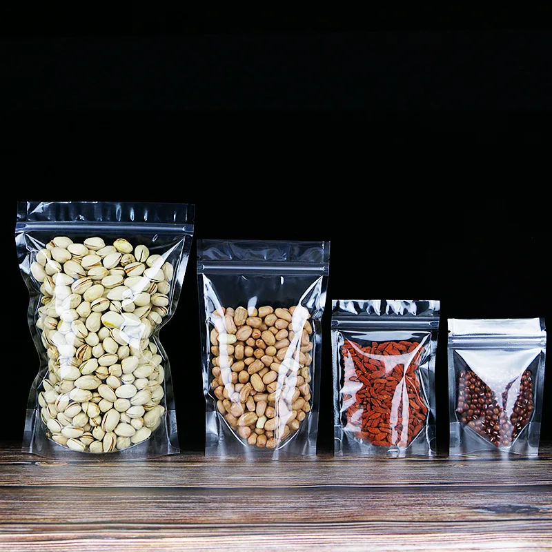 50pcs Transparent Clear Stand Up Plastic Bags With Zipper for Dried Fruit Storage/Candy/Snack/Nut/Grains/Tea packaging 2