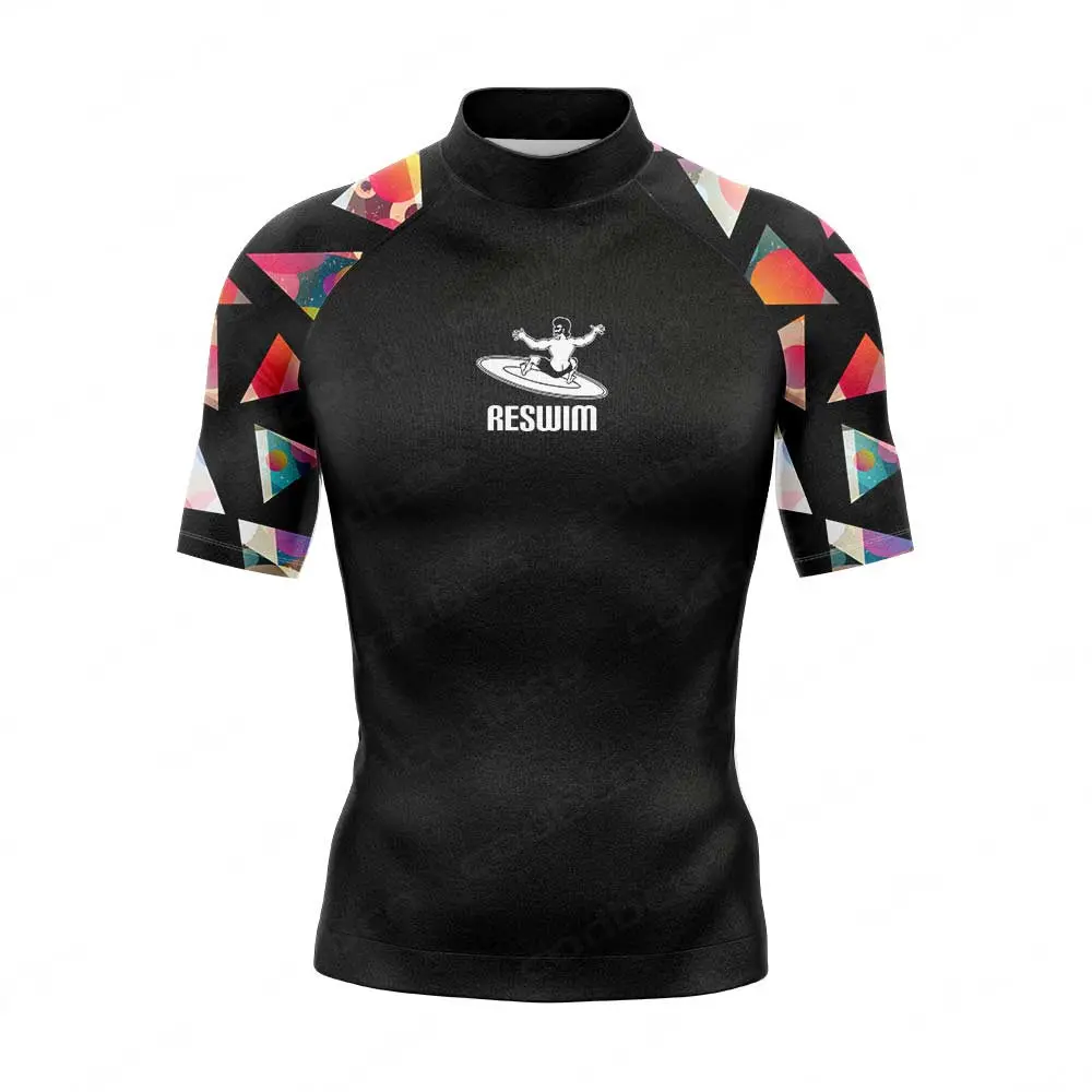 Men's Surf Swimwear Short Sleeve Rash Guards Swim Shirts Sun UV Protetion Swimsuit Surfing Diving T-shirts Tops Swimming Clothes