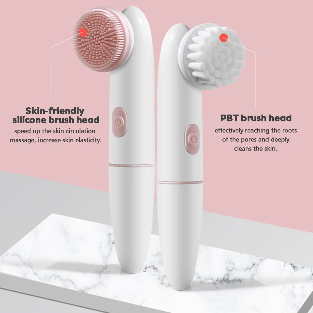 Double Head Vibrating Facial Cleanser Brush Silicone Electric Face Cleaning Brush 2 Speed Face Deep Washing Massaging Brush