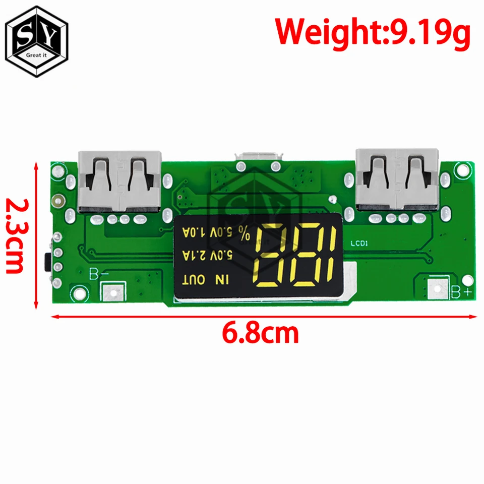 The 15600 mAh Power Bank Kit uses the 3.7v 18650 Li-ion battery