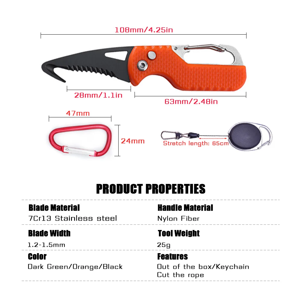 Folding Cutter Portable Express Parcel Knife Stainless Serrated Hook Knife for Outdoor Camping Carry-on Unpacking Keychain