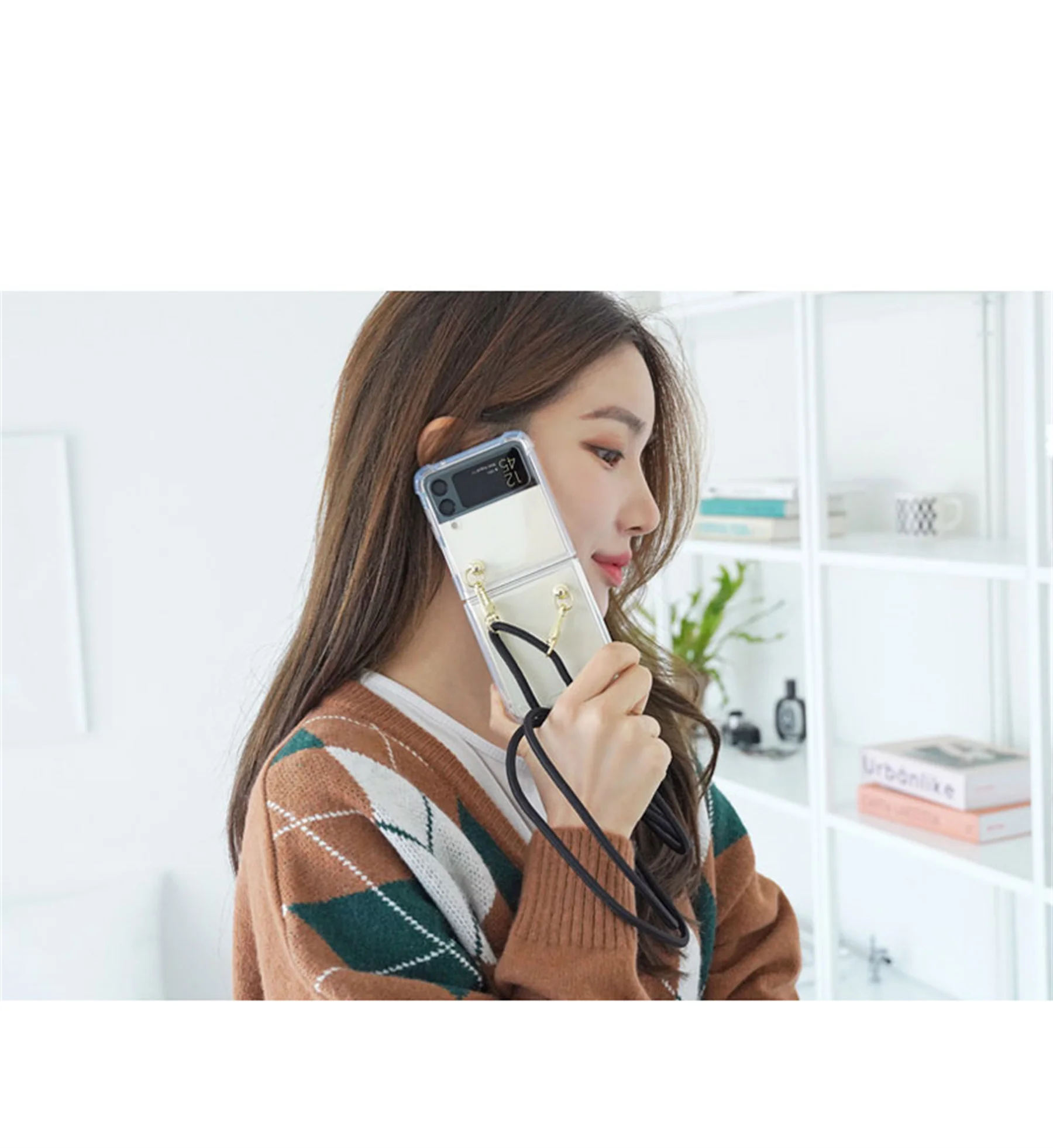 galaxy z flip3 phone case Luxury Korean Crossbody Lanyard Strap Transparent Case for Samsung Galaxy Z Flip 3 5G Z Flip3 Zflip3 Shockproof Cover with Rope samsung galaxy z flip3 phone case