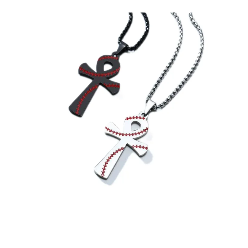 catcher cross Classic Punk Stainless flat stitch Steel Baseball Cross Pendant Necklace I Can Do All Things Strength Bible Verse