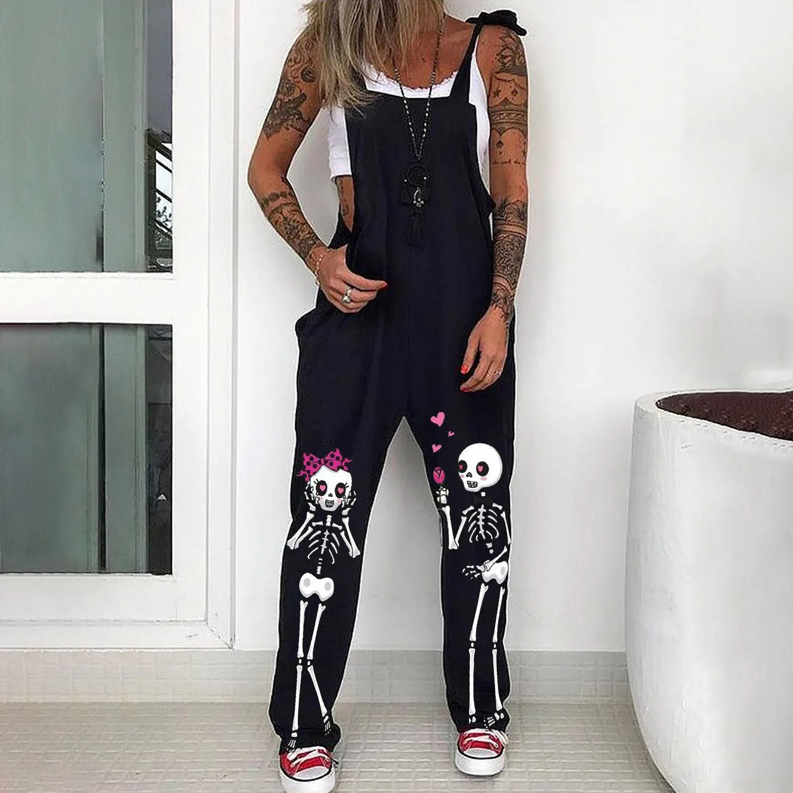 

Women's Trouser Suit Elegant Formal Jumpsuits Women Bodysuit Long Jumpsuit Woman Rompers Skull Print Punk Pantsuit Streetwear