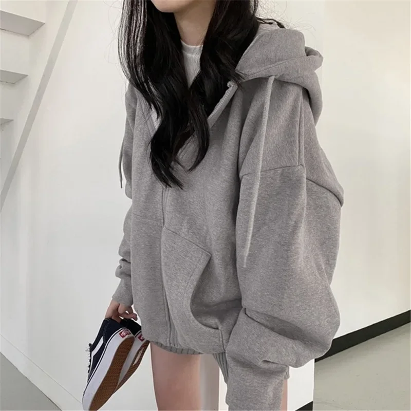 New Fleece-Lined Thickened Hooded Sweatshirt Cardigan Zip-Up Couple Jacket Women's Autumn/Winter Loose-Fit Oversize Hoodie 9 Sec75b56e6c294be8b2cfb1bd93d6c96eV
