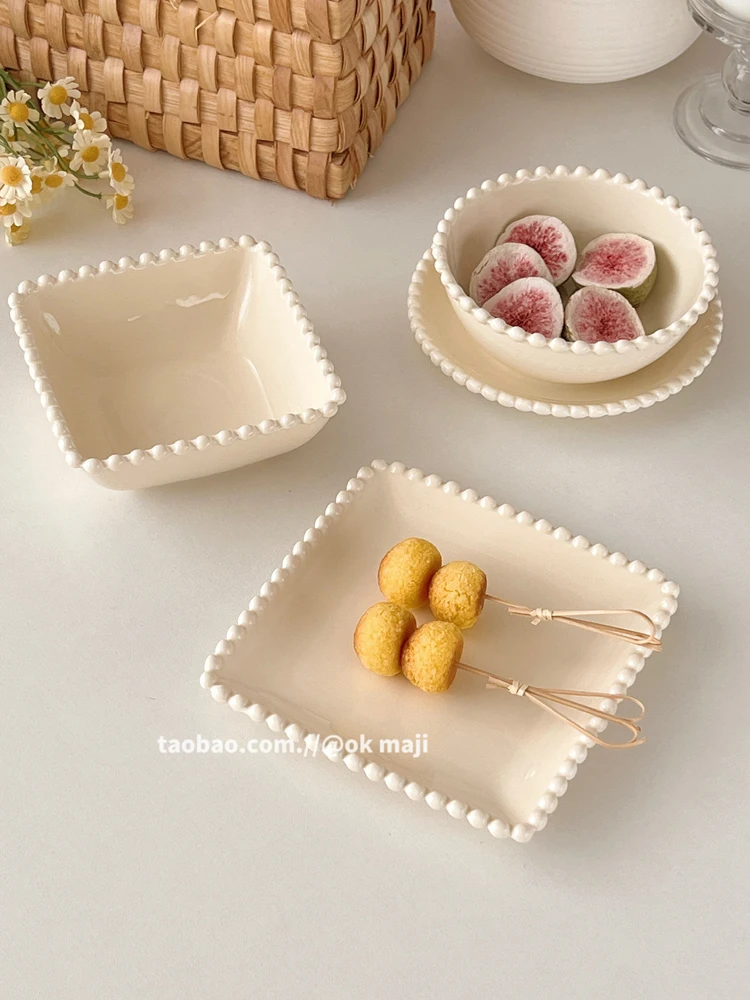 Beautiful Ceramic Plate Dessert Bowl Cake Dish Creative Salad Sushi Plate Round Square Simple Nordic Household Kitchen Luxury