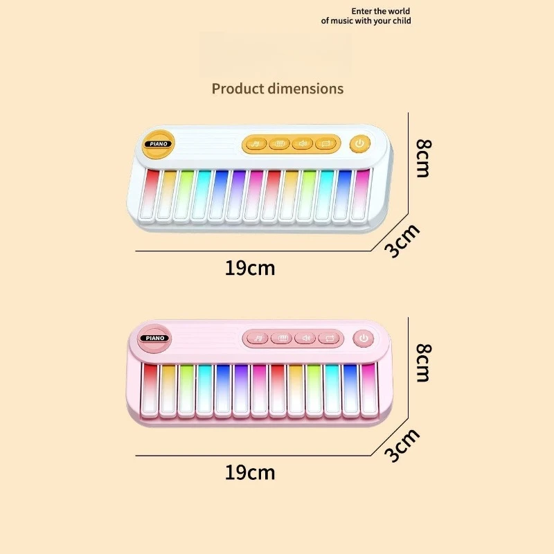 Pianoforte Elettronico Arcobaleno a 13 Tasti per Bambini, Tastiera con Luci LED, Giocattolo Musicale Multifunzionale Educativo, Regalo di Compleanno - immagine 6