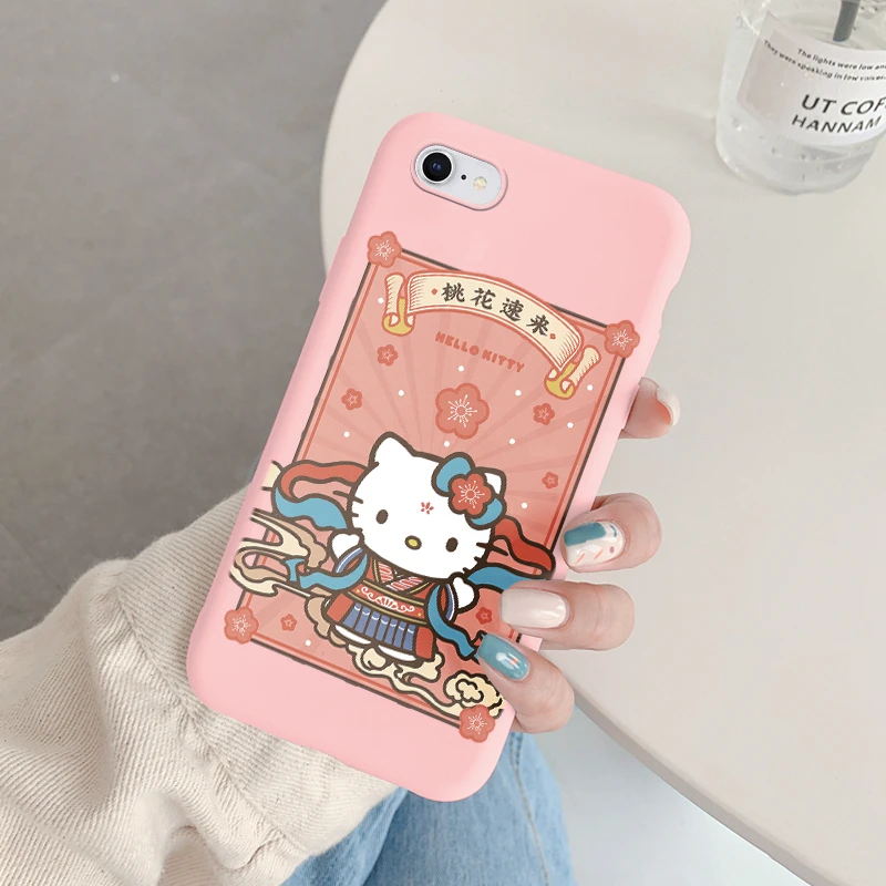 Silicon Cell Phone Case Phone Case Cell Phone Case Phone Case for Apple iphone 6 7 8 Plus SE Girls Anti-drop Cartoon Cinnamoroll Kuromi Hello Kitty Silicone Printed Cover