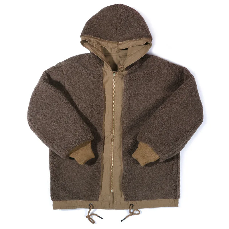 OKONKWO-Kapuzen-Deck jacke Herren Dickes Lamm Fleece Baumwoll mantel Outdoor Trekking Camping Wandern Reise Blazer Werkzeug Marine N-1 N2 – Detail 12