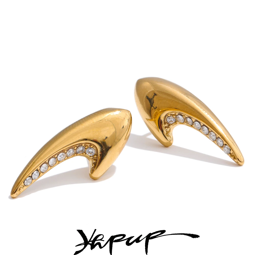Yhpup Stud Earrings Stainless Steel Zirconia Geometric