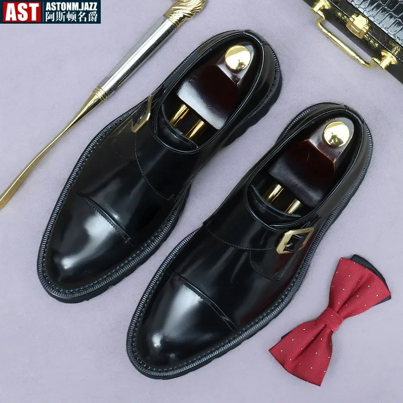Luxury Patent Leather Mens Formal Shoes Handmade Italian Quality Fashion Buckle Genuine Leather Wedding Social Shoes Man