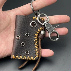 Genuine Leather Keychain with Brass and Stainless Steel Accents (Coffee leather)