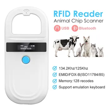 동물 RFID 리더, 125kHz, 애완 고양이 개 식별 마이크로칩 스캐너, EMID FDX-B ISO11784/85, 유리 칩 태그 리더 180, 134.2KHz